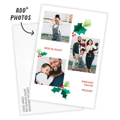 Modern Holly Photo Collage Flat Christmas Photo Card