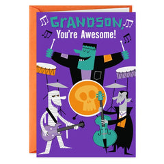 You Rock Monster Band Halloween Card for Grandson