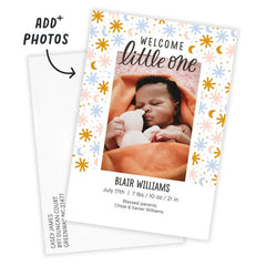 Welcome Little One Moon and Stars Birth Announcement