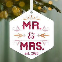 Mr. & Mrs. Metal Personalized Ornament, Custom Text