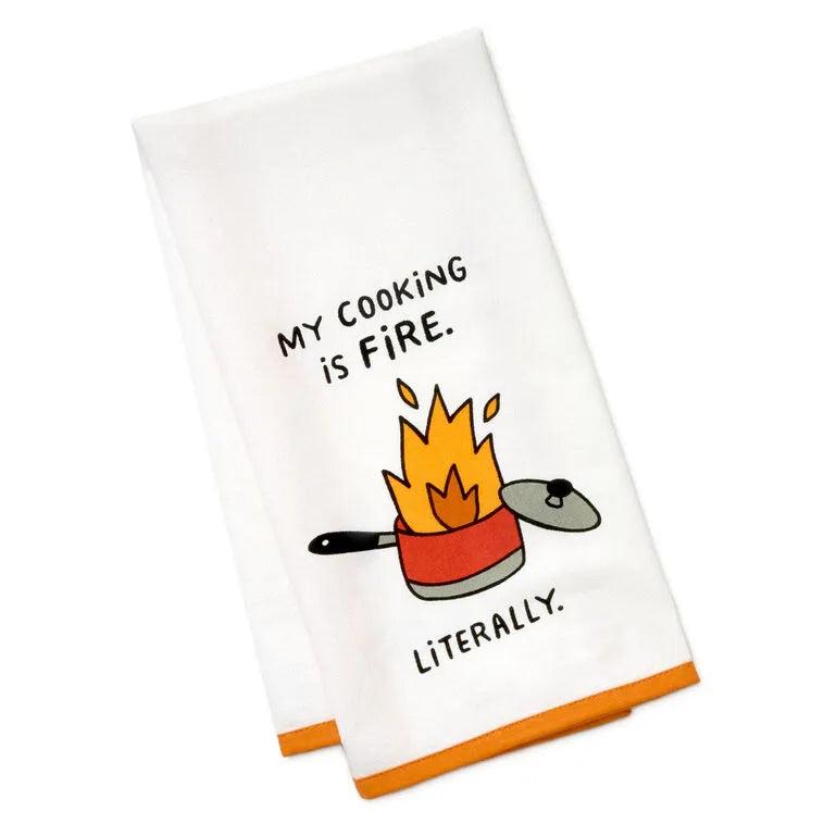 My Cooking Is Fire Funny Tea Towel, 18x26