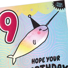 Narwhal 9th Birthday Card for Kid With Stickers