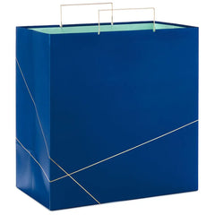 Navy With Gold Extra-Deep Square Gift Bag, 15"