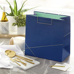 Navy With Gold Extra-Deep Square Gift Bag, 15"