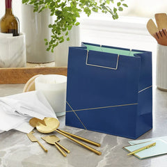 Navy With Gold Large Square Gift Bag, 10.4"