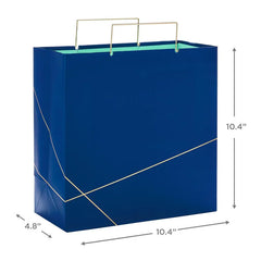 Navy With Gold Large Square Gift Bag, 10.4"