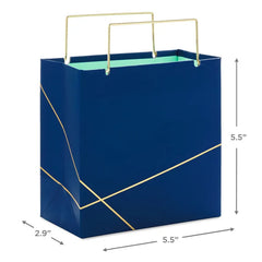 Navy With Gold Small Square Gift Bag, 5.5"