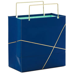 Navy With Gold Small Square Gift Bag, 5.5"