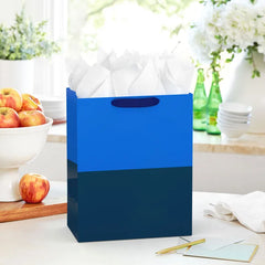 13" Navy Blue and Cobalt Color Block Large Gift Bag