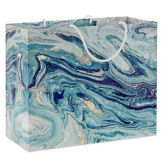 7.7" Blue, Green and Gold Marbled Medium Horizontal Gift Bag
