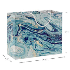 7.7" Blue, Green and Gold Marbled Medium Horizontal Gift Bag