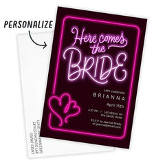 Neon Here Comes the Bride Flat Bachelorette Party Invitation