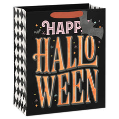 13" Orange Letters with Bats on Black Large Halloween Gift Bag With Gift Tag