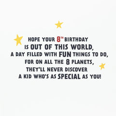 You're a Stellar Kid 8th Birthday Card With Alien Decal