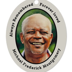 Vertical Oval Metal Personalized Ornament, Custom Photo and Text