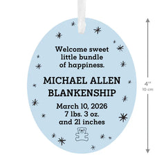 Vertical Oval Metal Personalized Ornament, Custom Text