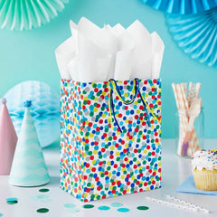 9.6" Colorful Dots on White Medium Gift Bag