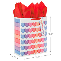 15.5" Pastel Hearts X-Large Valentine's Day Gift Bag With Tissue Paper