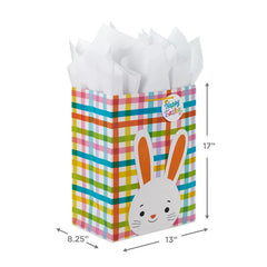 17" Bunny on Plaid Extra-Large Easter Gift Bag With Tissue Paper