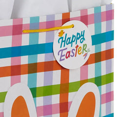 17" Bunny on Plaid Extra-Large Easter Gift Bag With Tissue Paper