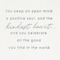 Open Mind, Positive Soul and Kind Heart Birthday Card for Wife