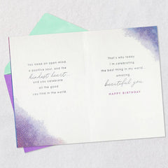 Open Mind, Positive Soul and Kind Heart Birthday Card for Wife