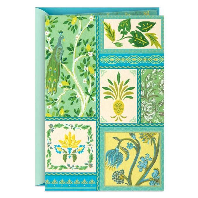 Peacock and Botanical Wallpaper Prints Blank Card