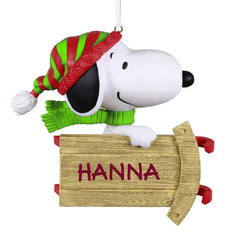 The Peanuts® Gang Sledding With Snoopy Personalized Ornament, Custom Text