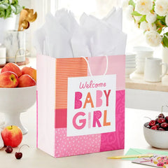 13" Welcome Baby Girl Large New Baby Gift Bag