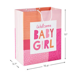 13" Welcome Baby Girl Large New Baby Gift Bag