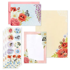 Pink Floral Stationery Set and Desk Organizer Box