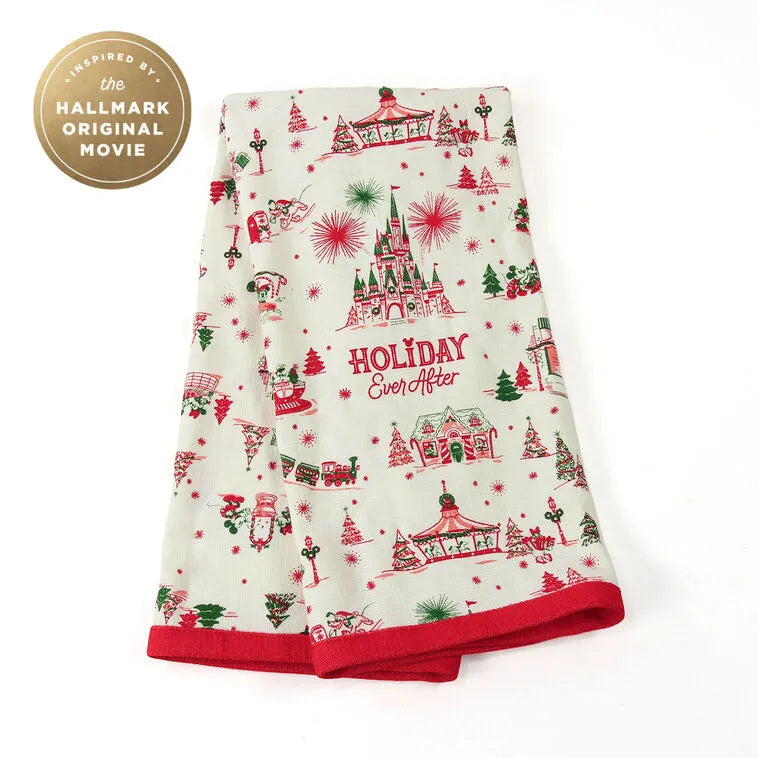 Hallmark + Disney Holiday Ever After Zrike Brands Tea Towel, 18x28