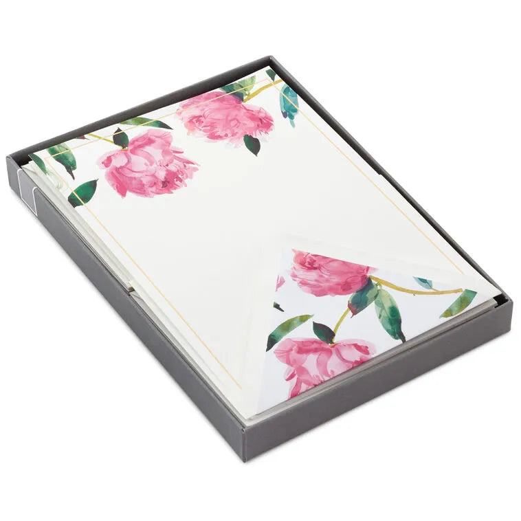 Pink Peonies Stationery Set, Box of 20