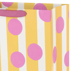 13" Pink Dots on Yellow Stripes Large Gift Bag