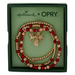 Hallmark x Opry® Pink, Red and Gold Beaded Bracelets With Charms, Set of 3
