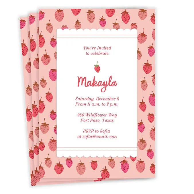 Sweet Strawberries Flat Birthday Invitation