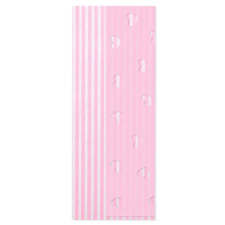 Pink Stripes and Pink With Cutout Hearts 2-Pack Tissue Paper, 4 sheets total