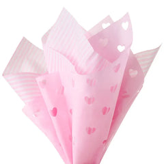Pink Stripes and Pink With Cutout Hearts 2-Pack Tissue Paper, 4 sheets total