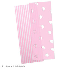 Pink Stripes and Pink With Cutout Hearts 2-Pack Tissue Paper, 4 sheets total