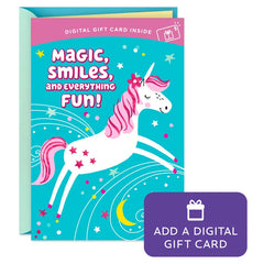 Magic and Smiles Unicorn Gift Card Greeting Birthday Card for Kids