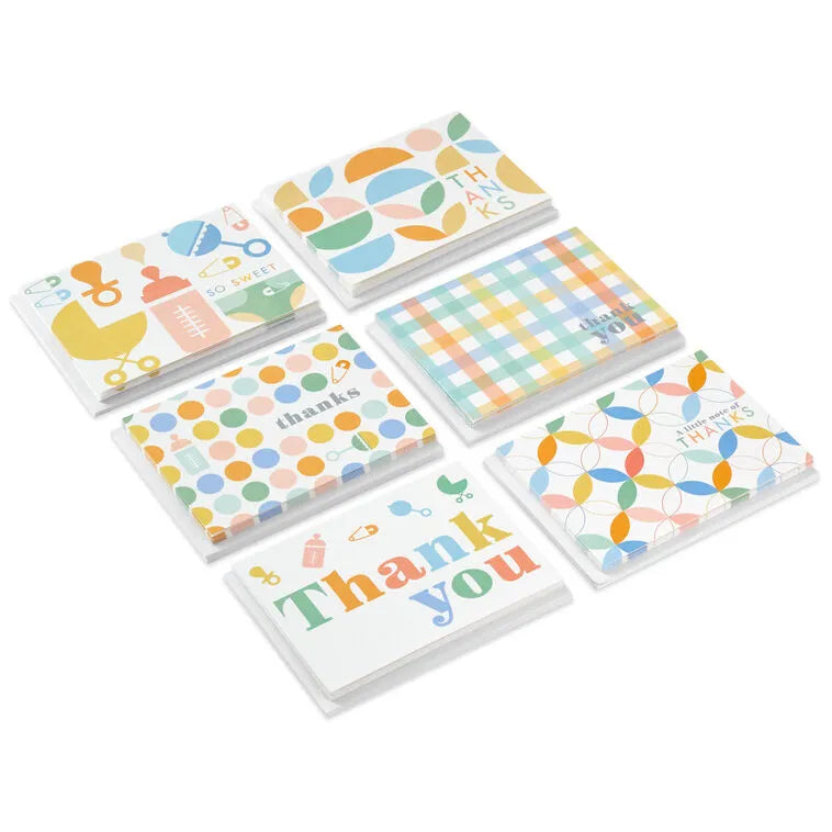 Soft Pastel Prints Assorted Baby Thank-You Notes, Pack of 48
