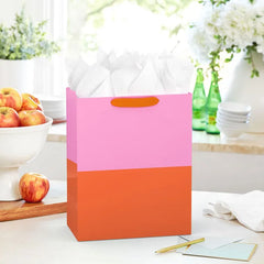 13" Pink and Orange Color Block Large Gift Bag