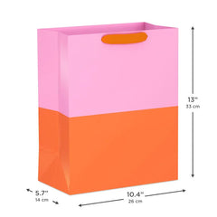 13" Pink and Orange Color Block Large Gift Bag