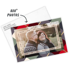 Peace and Love Plaid Flat Christmas Photo Card