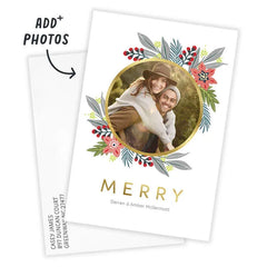 Poinsettia Wreath Flat Christmas Photo Card