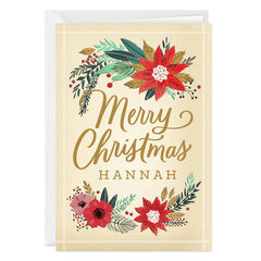 Merry Wishes Poinsettia Custom Christmas Card