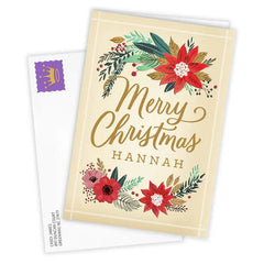 Merry Wishes Poinsettia Custom Christmas Card