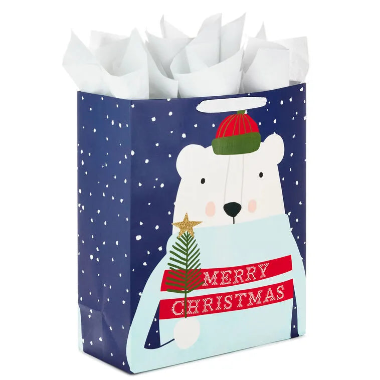 15.5" Polar Bear XL Christmas Gift Bag With Tissue Paper