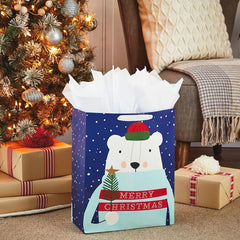 15.5" Polar Bear XL Christmas Gift Bag With Tissue Paper