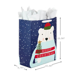 15.5" Polar Bear XL Christmas Gift Bag With Tissue Paper
